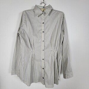 Cabi Womens Long-Sleeve Striped Button-Up Shirt Large Cotton Blend Stretch #974
